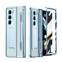 Pouzdro pro Samsung Galaxy Z Fold 5, Ochrana Displeje a Objektivu, Průhledné Galvanizované Pouzdro se Stojánkem modré