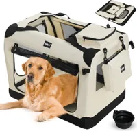Leopet® Hundebox - Faltbar, S/M/L/XL/XXL/XXXL, Stoff, mit Napf - Transportbox, Transporttasche, Tragetasche, Hunde, Katzen, Haustier, XXXL, Beige