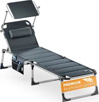 CASARIA® Sonnenliege klappbar Wetterfest mit Dach Kopfkissen Seitentasche Gartenliege leicht Aluminium Sonnenliege Liegestuhl 150kg Grau meliert