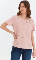 fransa FRFXTEMBROIDERY Damen T-Shirt Kurzarm Shirt Rundhalsausschnitt mit Allover-Print aus 100% Baumwolle Regular Fit