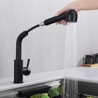 Wasserhahn Küche Schwarz 2 Strahlarten Küchenarmatur mit herausziehbarer Brause, Spültischmischer mit drehbarem Auslauf, Schwarz