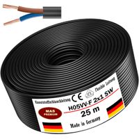 25m Kunststoffschlauchleitung H05VV-F 2x1 Schwarz Flexible Leitung Gerätekabel