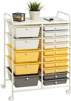 Wózek COSTWAY z 15 szufladami do sztaplowania, mobilny cokół 63x37x87cm, żółty