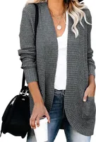 ASKSA Damen lässig Langarm Strickpullover lässigStrickjacke Casual Weicher, Dunkelgrau L