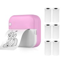 Mini-Drucker, Thermodrucker, Bluetooth Fotodrucker fuer Smartphone mit 6 Papierrollen 57 mm, kompatibel mit iOS Android,Rosa