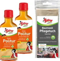Poliboy fixneu Politur hell - Möbelpolitur für helle lackierte Hölzer - farbauffrischende Holzpolitur - 2x 100ml - Mit Baumwolltuch