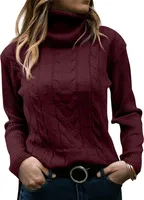 ASKSA Damen Elegant Rollkragen Pullover Casual Strickpullover Jumper Langarm Pulli Sweatshirt Oberteile, Rotwein, S