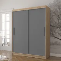 Schwebetürenschrank Kleiderschrank Schrank 150 cm Sonoma Eiche/Grau ohne Spiegel Vista 04