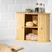 Navaris Brotkasten Ecke aus Bambus - Eckbrotkasten zwei Etagen - Brotbox aus Holz - Box für die Küche - XL Brotkorb 35x35x35cm - Aufbewahrung Schrank