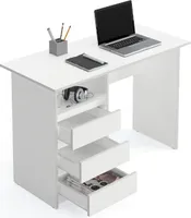 KOMTO Schreibtisch Computer Bürotisch PC Regal mit Schubladen Arbeitstisch 110x50x74 cm Weiß