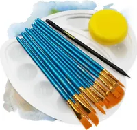 int!rend Pinselset 16-teilig - 12 Premium Malpinsel + 2 Mischpaletten + 1 Schwamm + 1 Bleistift - Set Künstler Pinsel für Acrylfarben Aquarell Ölfarben - Zubehör Malen & Schule