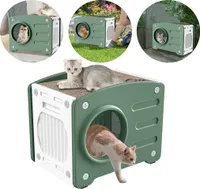 XMTECH Katzenhaus  PP Katzenhütte, Katzenhöhle Katzenschlafplatz mit Kratzbrett Katzen Haus 55 x 40 x 46 cm, 90KG Tragfähigkeit (Grün)
