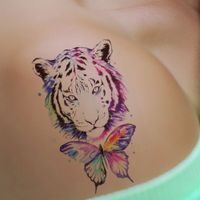 Temporäres Tattoo Tiger Bunt Design Klebetattoo Körperkunt