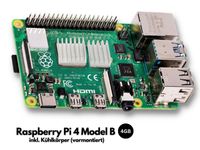 Raspberry Pi 4 Modell Model B -  4GB RAM / Arbeitsspeicher - Inkl. Kühlkörper (vormontiert)