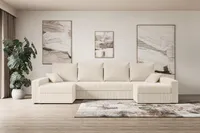 ALTDECOR Ecksofa mit Schlaffunktion und Bettkasten Corner Sofa Eckcouch Couch U-Form universal, links/rechts angeordnet Schlafcouch Ausziehbar Wohnlandschaft  ALESIA-U - 301x140x90cm Beige