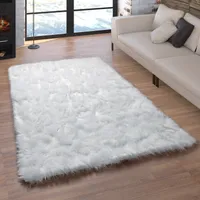 Kunstfell Fellteppich Imitat Sitzkissen Herfzorm Rund Verschiedene Formen, Weiß Grösse 60x100 cm