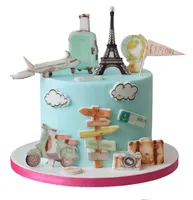 Sweetfanaberia | Tortendekorationsset PODRÓŻNICZY 2D - 14 Teile - Essbare Kuchendekoration - Kreativ und bunt