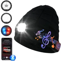 Bluetooth Beanie Mütze, 6 LED Winter Warme Strickmütze mit Licht, Mütze mit Bluetooth Kopfhörer, Wintermütze, Schwarz
