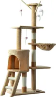 PawHut Katzenbaum Kratzbaum Katzenkratzbaum Kletterbaum Katze Treppe 4 Spielzeug Beige 50 x 35 x 131 cm