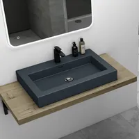 Mai & Mai Waschbecken Hänge-Waschtisch Aufsatz-Waschschale Mineralguss Anthrazit matt 1 Armaturenloch recht-eckig Breite: 73 cm col18