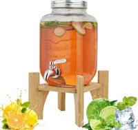 Hiziwimi 4L Getränkespender mit Ständer aus Glas und Edelstahlzapfhahn