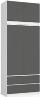 Kleiderschrank AKORD S90 mit Aufsatz Weiß 90 cm 2 Türen 2 Schubladen 6 Ebenen Front Graphitgrau B90 x H234 x T51 cm