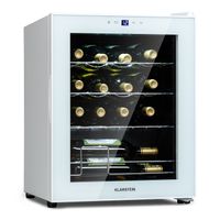 Klarstein Shiraz - Weinkühlschrank 5-18 °C, 42 dB, Soft-Touch-Bedienfeld, Weinschrank mit LED-Beleuchtung, wine fridge freistehend, 3 Regaleinschübe, 42 Liter, für 16 Flaschen Wein, weiß