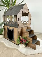XL Katzenhaus Katzenhäuschen Katzenhütte Katzenhöhle Katzenliege Katzenbett Kratzhaus Katzenvilla 2 Etagen Indoor