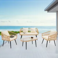 riess-ambiente Outdoor Garten-Lounge PARIS natur Rattan Sitzgruppe inkl. Kissen und Tisch Sitzgruppe Balkonmöbel