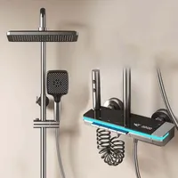 Homelody 40 ℃ Thermostat-Duschsäule Digitaler Bildschirm mit Badewannenmischer für das Badezimmer 4 Funktionen，Duschgarnitur mit Große Lagerplattform