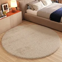Teppich Wohnzimmer Schlafzimmer Einfarbig Modern Design Shaggy Hochflor Beige Weich Rund  160 x 160 cm