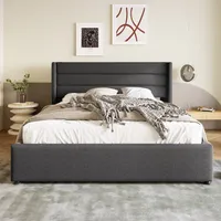 okwish Polsterbett Hydraulisch Doppelbett Stauraumbett 180x200cm, Lattenrost aus Holz, Bett mit Lattenrost aus Metallrahmen, Leinen, Grau