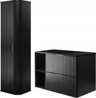 Rodan | Badmöbel Set - Schwarz Matt - Regal | 80/57/46 cm & 35/139/31 cm | Waschbeckenunterschränke, Bad Möbel, Hochschrank, Badezimmerschränk