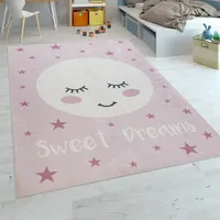 Kinderteppich Kinderzimmer Mädchen Waschbar Sterne Niedlicher Mond Spruch Rosa Grösse 80x150 cm