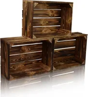CHICCIE 3 Set Holzkiste Geflammt Im Vintage Look 38x28x15 - Holzkisten Weinkisten Obstkisten Regale Kisten