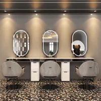 360Home Frisiertisch mit LED Spiegel Stylingstation Bedienplatz Friseursalon Schrank mit Schubladen Frisierplatz mit Edelstahlrahmen SchwarzC-3-Sitzer