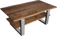 Couchtisch Baumkante 115 x 65 cm Akazie massiv + nussbaumfarben silber PATRICK