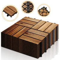 Wolketon 1m² Wood Tiles Acacia Mosaic Terrace Tile 30x30 cm Tile Plug-in System Mosaic Cut-to-Size Terrace Balcony -certified