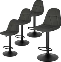 EUGAD Barhocker 4er Set, Tresenhocker, Bistrohocker, Design-Hocker mit Rückenlehne, höhenverstellbar, 360°Drehhocker, Barstuhl mit Samtbezug, dunkelgrau