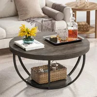 Tribesigns Runde Couchtisch, Industrial 2-Tier-Kreis Couchtisch mit Lagerung Regale, Moderne hölzerne Akzent Mitte Tisch Sofa Beistelltisch