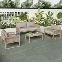 Merax Gartenlounge-Set mit Stahlrahmen, Gartenmöbel Set Rope Seil Geflecht, 4-tlg.Sitzgruppe mit Sofa, Sessel und Couchtisch, Loungeset für 4 Personen