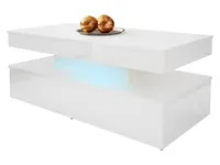 MIRJAN24 Couchtisch 120 Glossa 01 mit blauer LED-Beleuchtung, Kaffeetisch, Modern Tisch, 120x55x50 cm (Farbe: Weiß / Weiß Hochglanz)