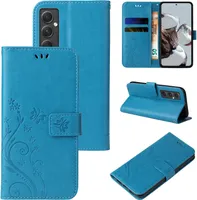 Handy Tasche Handyhülle für Samsung Galaxy A55 5G Blumen Schmetterling Flip Cover Case Farbe: Blau