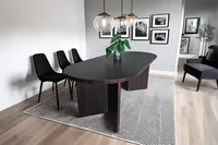 Esstisch oval mit geraden Kanten 204x90 cm Holz Nussbaum-Optik Tischbeine V-Form OVI