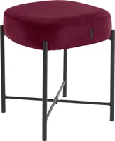 Sitzhocker >Lerry< rot, 43x37x37 cm, Samt, schwarze Metallbeine
