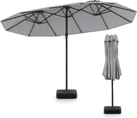 COSTWAY Doppelsonnenschirm 443x265cm mit Ständer & Kurbel , Sonnenschirm Groß XXL UPF 50+, Gartenschirm Terrassenschirm, Marktschirm Grau