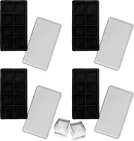 4er Set Silikon XXL Eiswürfelform Jumbo Eiswürfelbehälter mit Deckel Eiswürfelbereiter Eiswürfel Silikonform Riesenwürfel