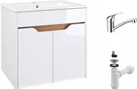Stamar | Badezimmerschrank, mit Waschbecken, 60 cm, Hochglanz, Weiß