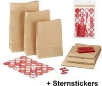 DIY Adventskalender zum Befüllen 72-teilig + 134 Sterne Sticker - Papiertüten Weihnachten Geschenktüten weihnachtlich