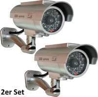 2er Set Überwachungskameraattrappe, mit Solarpanel und blinkender LED, im realistischen Design